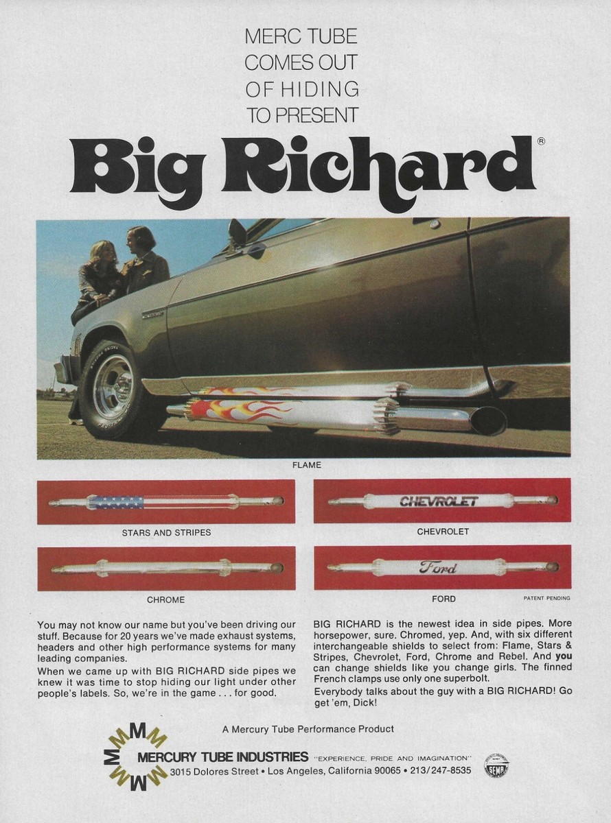 1973 Mercury Tube Big Richard Side Pipes Vintage Magazine Ad