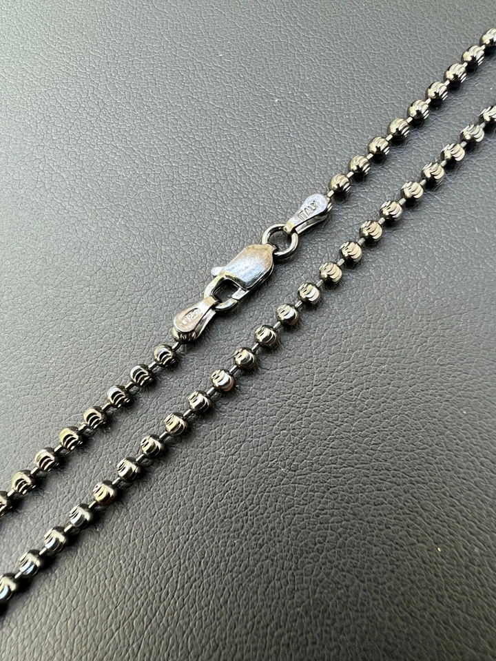 Colar Ball Moon corrente de contas 2,5 mm ródio preto sobre prata esterlina 925 real - Imagem 4 de 4