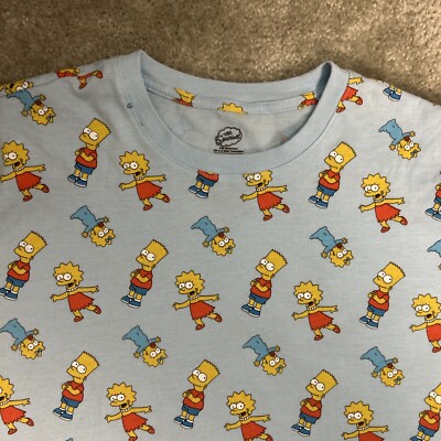 The Simpsons Bart Lisa Maggie Print  Blue T-Shirt Size Medium