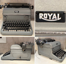 Vtg 1940's ROYAL KMG Gray Metal Art-Deco Tombstone Glass Keys Typewriter Working thumbnail