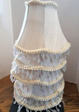 5'' Cream Fabric Lamp Clip On Shades With Acrylic Beads Set Of 5
