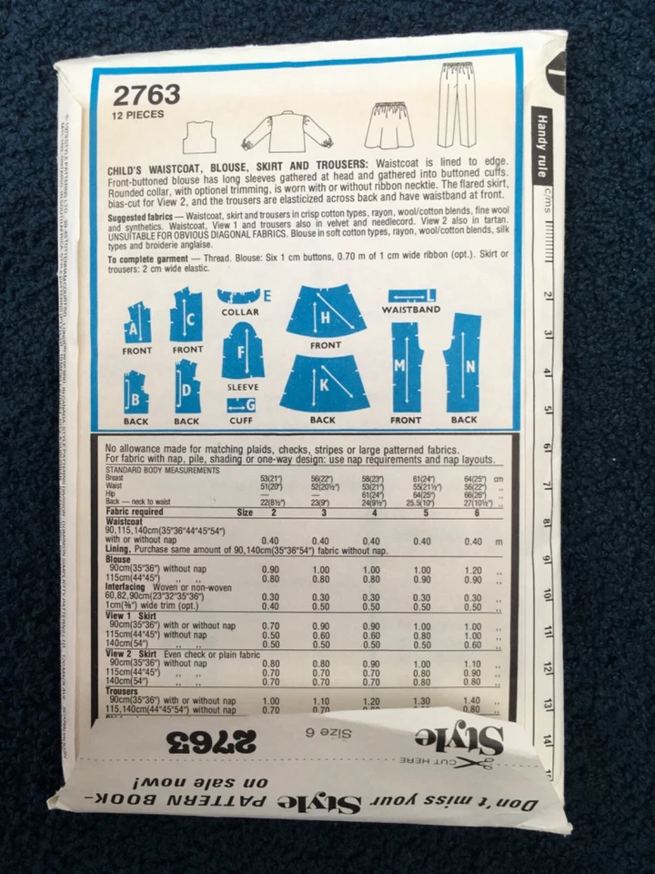 1980’s ORIGINAL STYLE SEWING CUT  Pattern Pack 2763 age 6 - Image 3 of 3