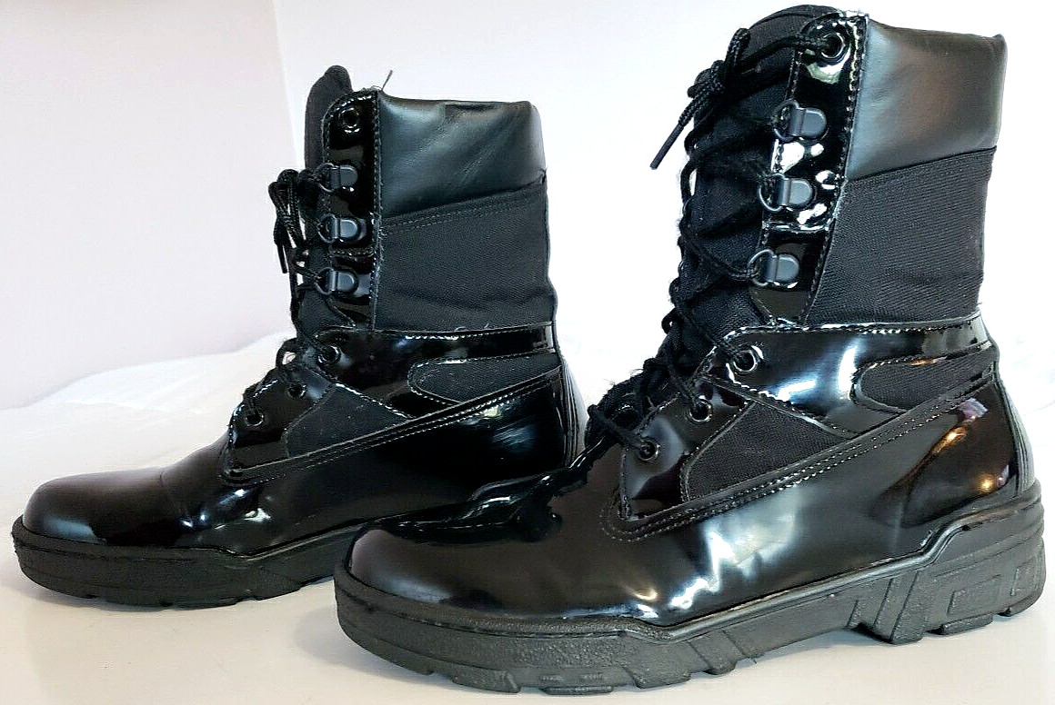 Black Combat Boots Patent Leather Trim Vibram Sole Men's Size 8 1/2 Made in USA-image