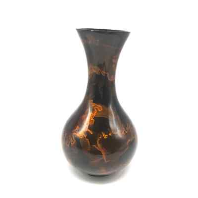 Gorgeous Dark Brown With Yellow Orange Swirls Vase Beautiful Shape