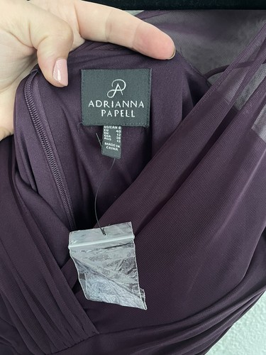 Abito lungo donna ADRIANNA PAPELL viola drappeggiato elasticizzato tulle tg 8 formale - Foto 6 di 11