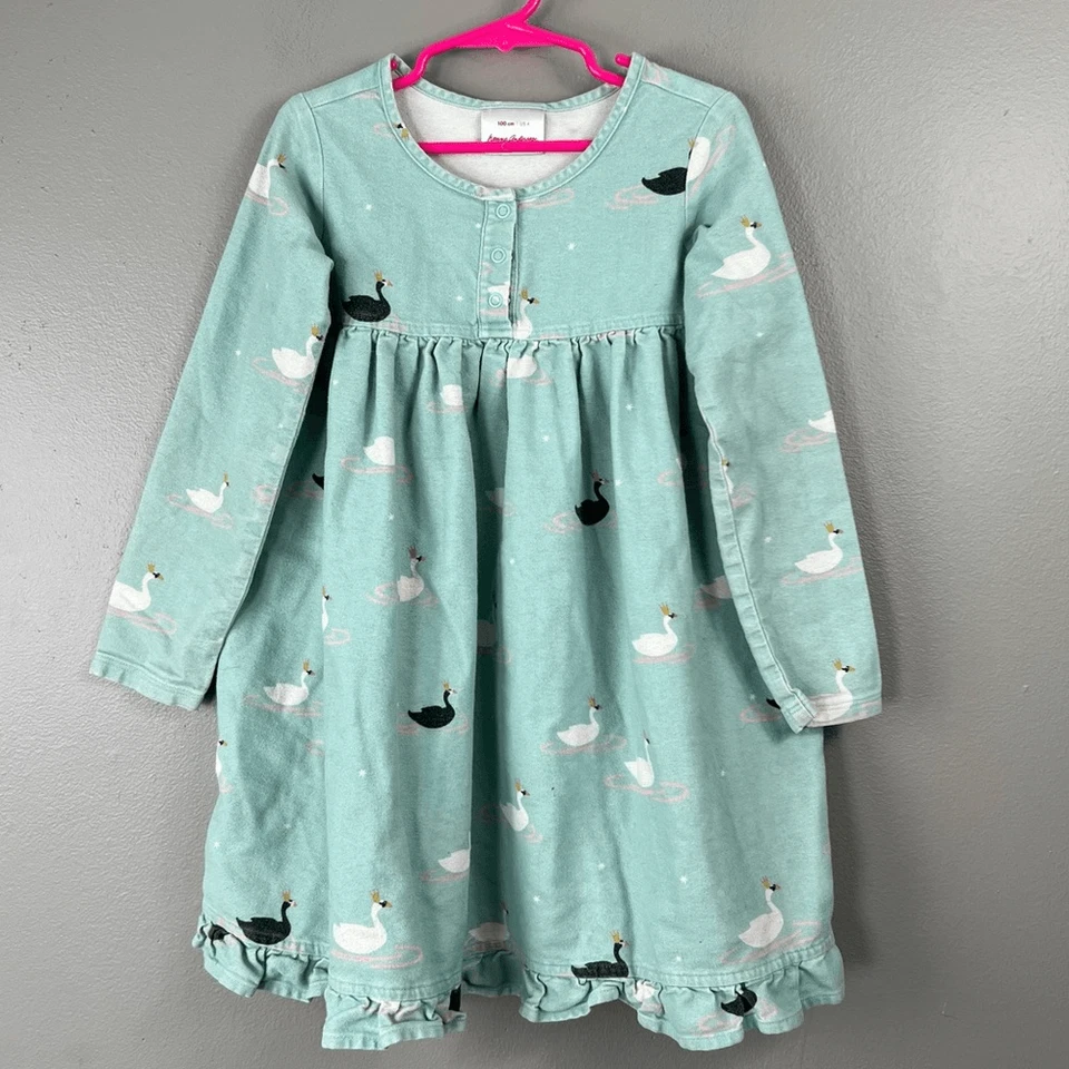 Lote Paquete Vestido Niñas 4T Náutico Hanna Andersson Terciopelo Midi Volantes Verde Azul Foto 4 de 4