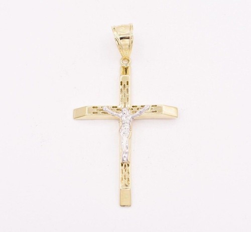 2.5" Filigree Jesus Christ Crucifix Cross Pendant Real 10K Yellow White Gold - Picture 2 of 6