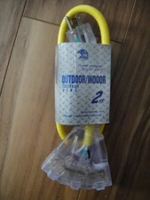 2 Foot Indoor Outdoor Extension Cord with 3 Power Outlets-12/3 AWG SJTW-3