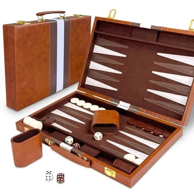 Backgammon Set, 15" Klassisches Backgammon Koffer, 2 Spieler Brettspiel Tragb... - Bild 1 von 4