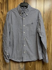CHAPS Shirt Mens L Blue Checkered Long Sleeve Collared Button Oxford Stretch