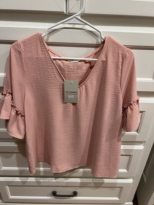 Ee:some Women s Top Short Sleeve With Ruffles Large Pink New