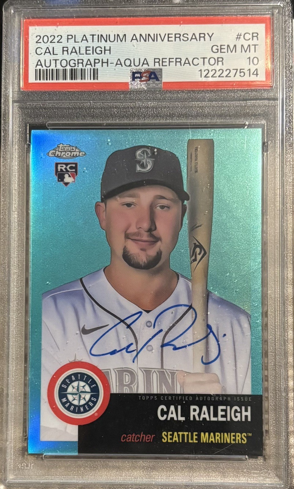 Cal Raleigh 2022 Topps Chrome – Aqua Refractor  Color Match PSA 10💎Auto 10 