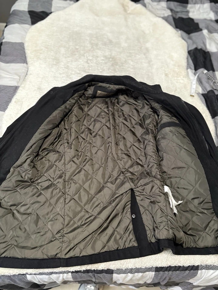 Abrigo de Lona Zara Hombre Negro Cremallera Mezcla Lana Talla Pequeña Chaqueta Foto 4 de 4