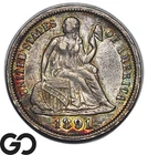 1891 Seated Liberty Dime, Lovely Album Toner, AU++