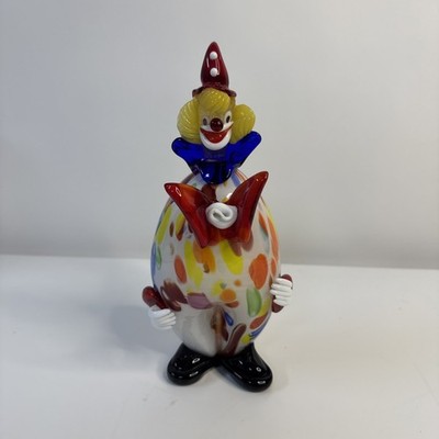 Vintage Murano Hand Blown Glass Clown Figurine Multicolor Venice Decorative Art
