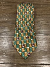 H. Stockton Atlanta Mens Green And Gold Santa Necktie Made in USA Silk Holiday