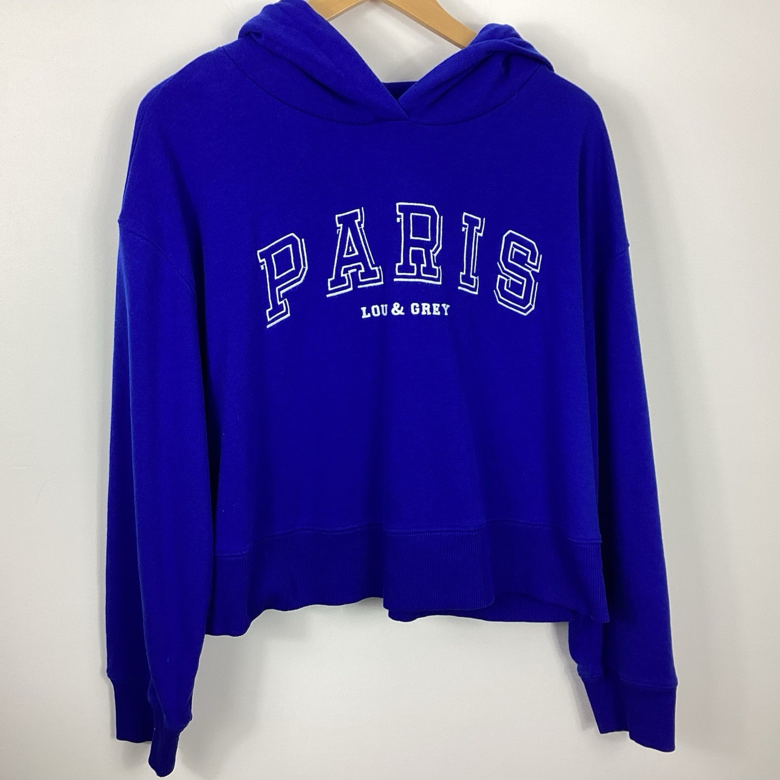 Lou & Grey Paris Varsity Cropped Hoodie Size XL