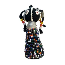 Handmade South African Mopani Craft Ndebele Sangoma Tribal Fabric Beaded Doll