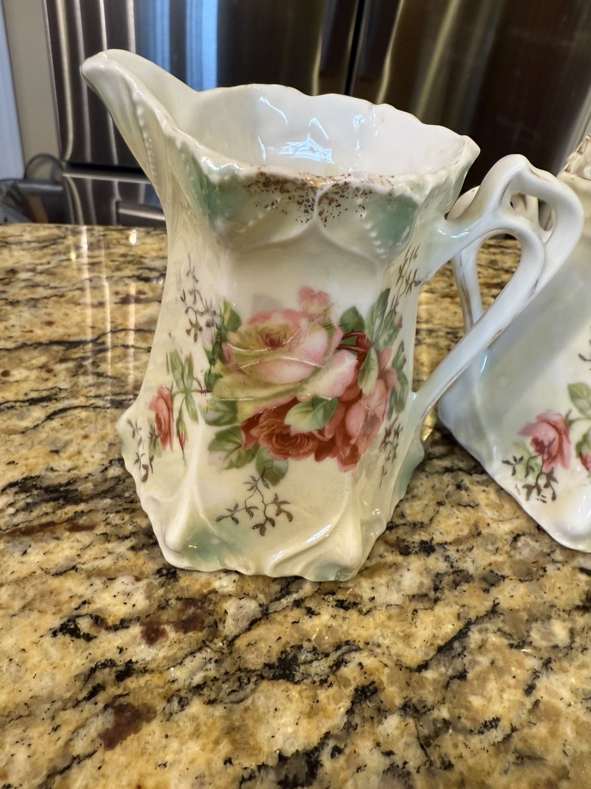 G. Wiegand Germany Gold Trim 4” Floral Creamer  And Sugar Bowl Vintage Antique