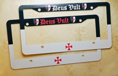 Deus Vult Knights Templar License Plate Frame Crusader Cross Metal - Single/Pair