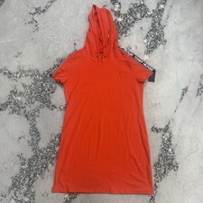 Tommy Hilfiger Hooded T Shirt Dress Womens Size Large Orange Logo Shoulder NWT