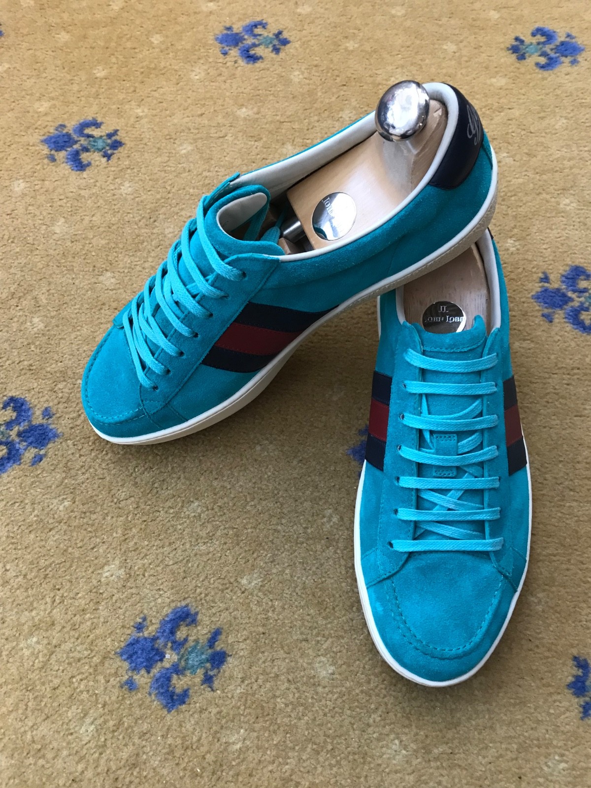Gucci Ace Trainers Sneaker Shoes Suede Turquoise Web Blue Red Mens US 7 UK 6.5 thumbnail 2