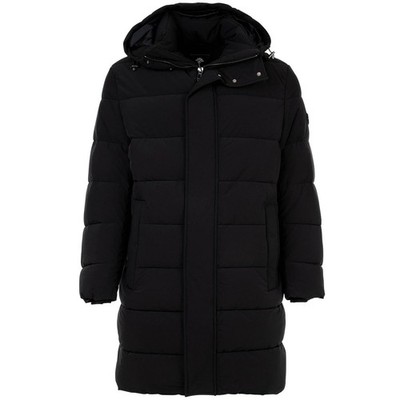 JOOP! Mens Quilted Coat Jacket - Warm Lined, Hood, Zipper, Black/Dark Blue