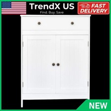 White Bathroom Floor Cabinet Wooden Storage Organizer Drawer Shelf Freestanding