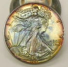 1987 STUNNING BLUE RED GOLD TONED 2nd YEAR ISSUE SILVER EAGLE - SEE PICTURES
