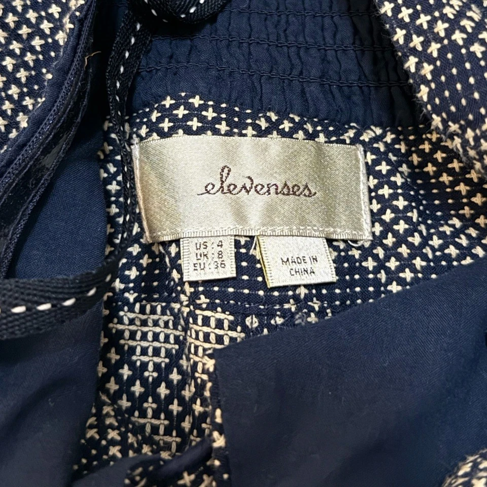 Elevenses Anthropologie bohemian geometric blue tan jumpsuit women’s size 4 - Изображение 4 из 4