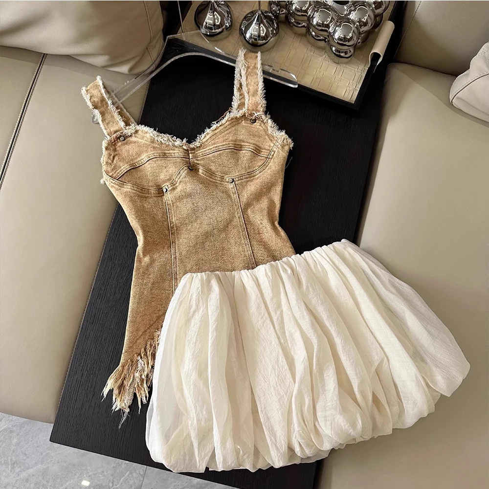 Vintage High Waist Bubble Mini Skirt Summer Puffy Balloon Skirt