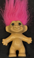 Vintage Troll Doll 3" Pink Hair Hazel Brown Glass Eyes 1960s Unmarked
