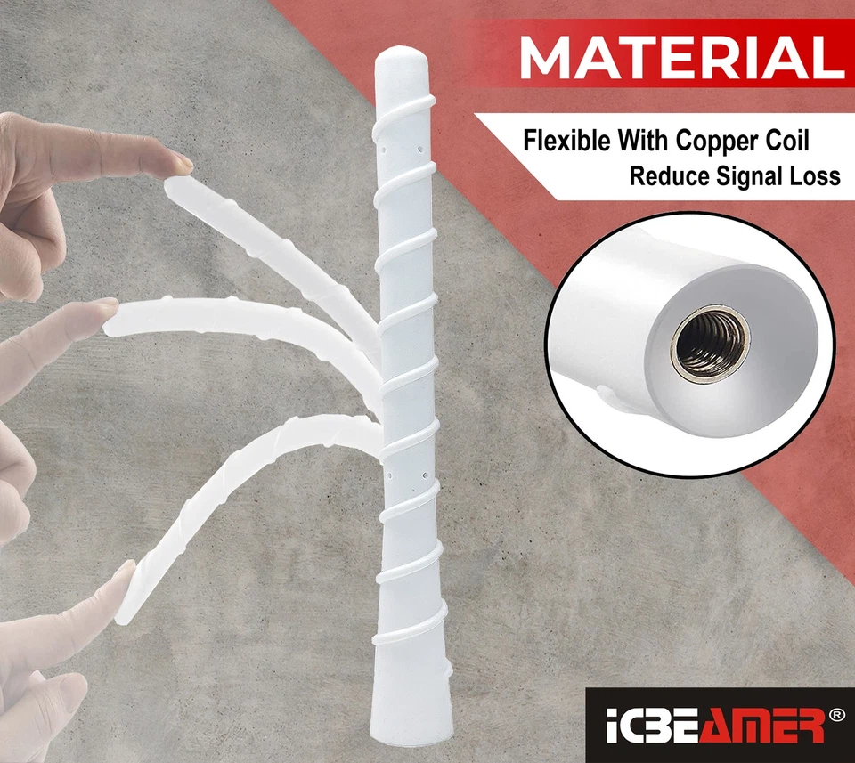 Antena espiral blanca ICBEAMER 7 pulgadas para camionetas Jeep, RAM 2500, Ford F350 Foto 3 de 4