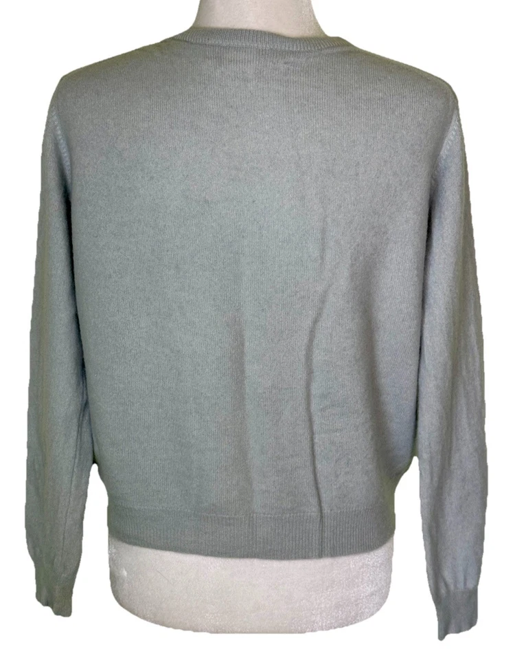Cárdigan para mujer azul claro 100 % cachemir minimalista tranquilo lujo suave talla mediana Foto 3 de 4