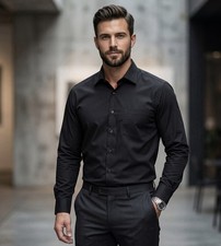 Bergamo NY Shirt Black Fitted Button Up Long Sleeve Men XL 17-17.5 34/35