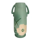 Vintage Weller Pottery Double Handle Dogwood Green Vase From Art Deco Era 8 Inch