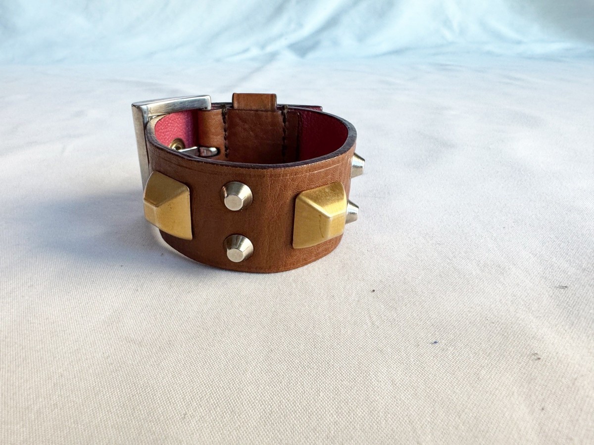 Prada Studded Brown Leather Women's Bracelet Vintage Authentic | eBay