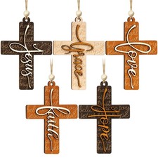 Christmas Wooden Cross Ornaments for Christmas Tree, Religious Gifts for Wome...