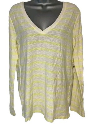 Gap The Essential V Neck Yellow Stripped Long Sleeve  NWT 