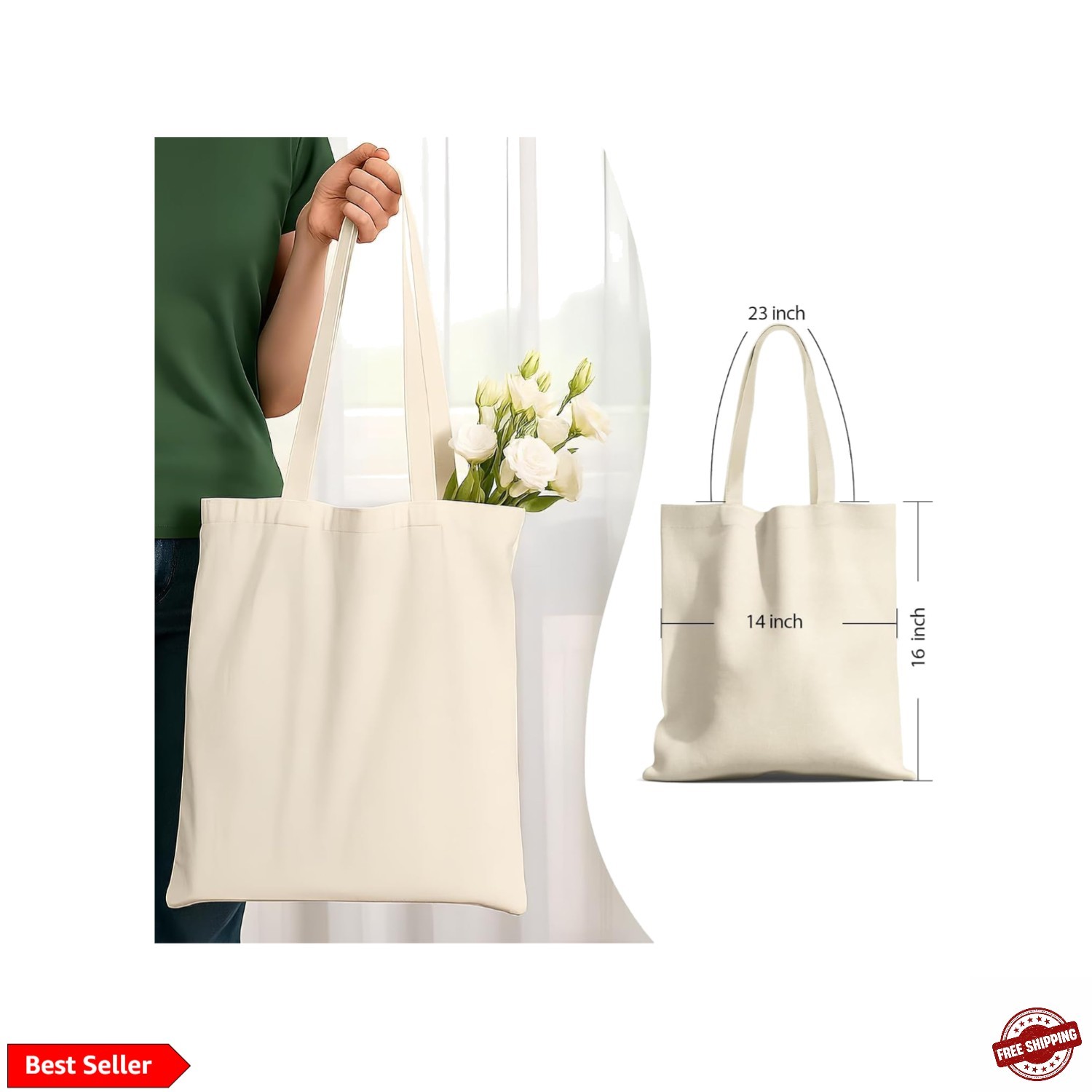 1-200 Pack Available  Canvas Reusable Tote Gift Bags,Made of Natural Canvas w...