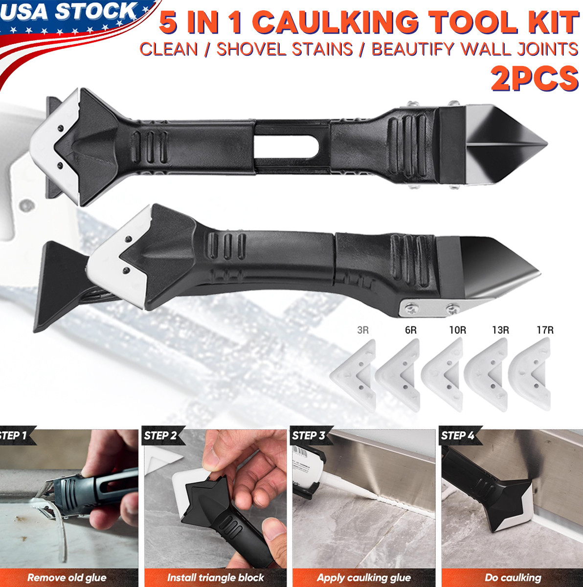 2Pcs 3-in-1 Silicone Scraper for Mould, Grout, and Sealant C
