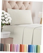 Size 3 Piece Sheet Set - Comfy Breathable  Twin XL 42 - Beige Stripes 2