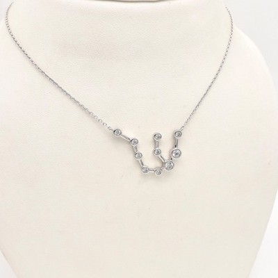 Sterling Silver Aquarius Zodiac Star Constellation Pendant Necklace Clear Stones