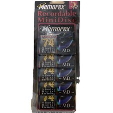 Memorex MD 74 Mini Discs 74 Minute Sealed In Package 5 New Recordable Disc