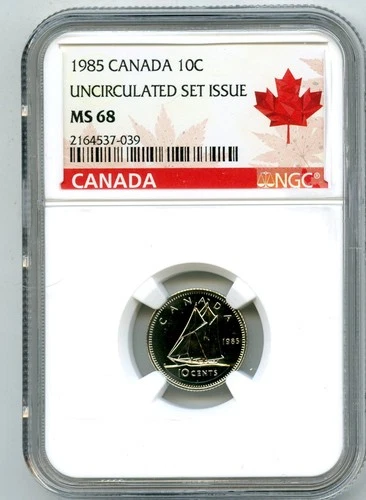1985 CANADA 10 CENT BLUENOSE DIME NGC MS 68 UNCIRCULATED SET ISSUE COIN