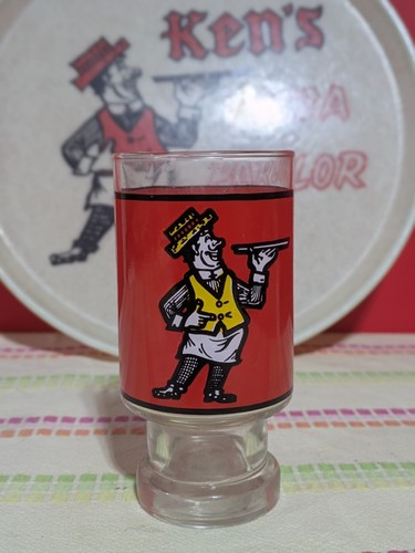 1970's KEN'S PIZZA PARLOR Vintage TRAY & GLASS CUP Tulsa OK - Great Graphic! - Picture 2 of 12