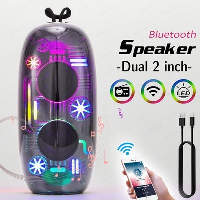 Dual 2'' Mini Portable Mini Bluetooth Speaker w/LED Lights FM/USB/TWS/AUX/TF Mode