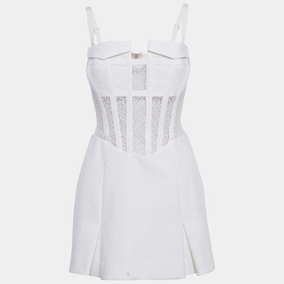 Dion Lee White Mesh and Cotton Corset Mini Dress S
