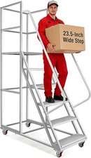 6-Step Rolling Ladder with Platform, 1300LBS Capacity Industrial Platform Ladder