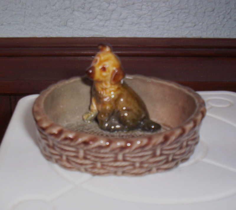 Retired Wade Alsatian Puppy Dish Basket Trinket Dish Sitting Puppy